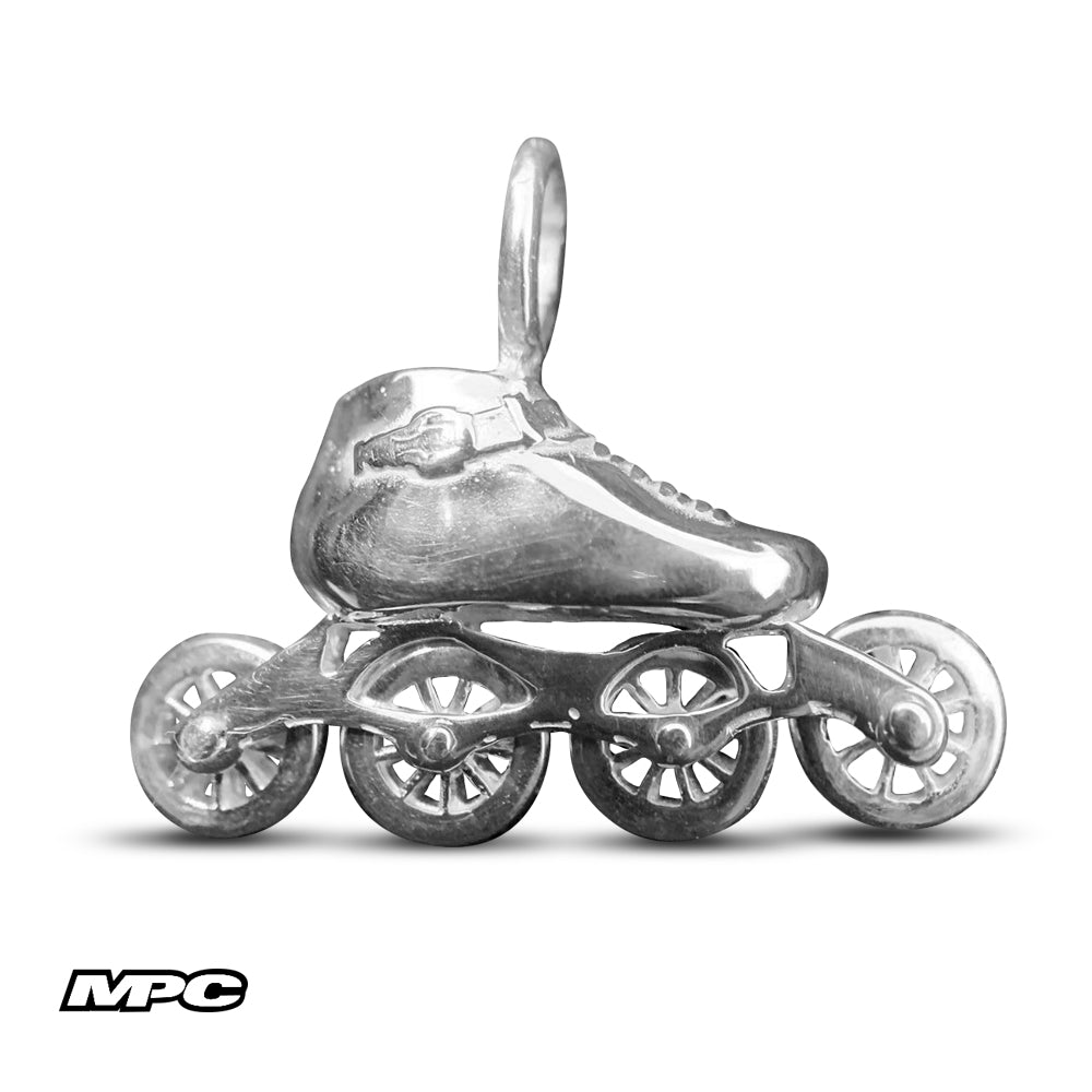 Silver Speed Skate Charm With Rolling MPC Wheels